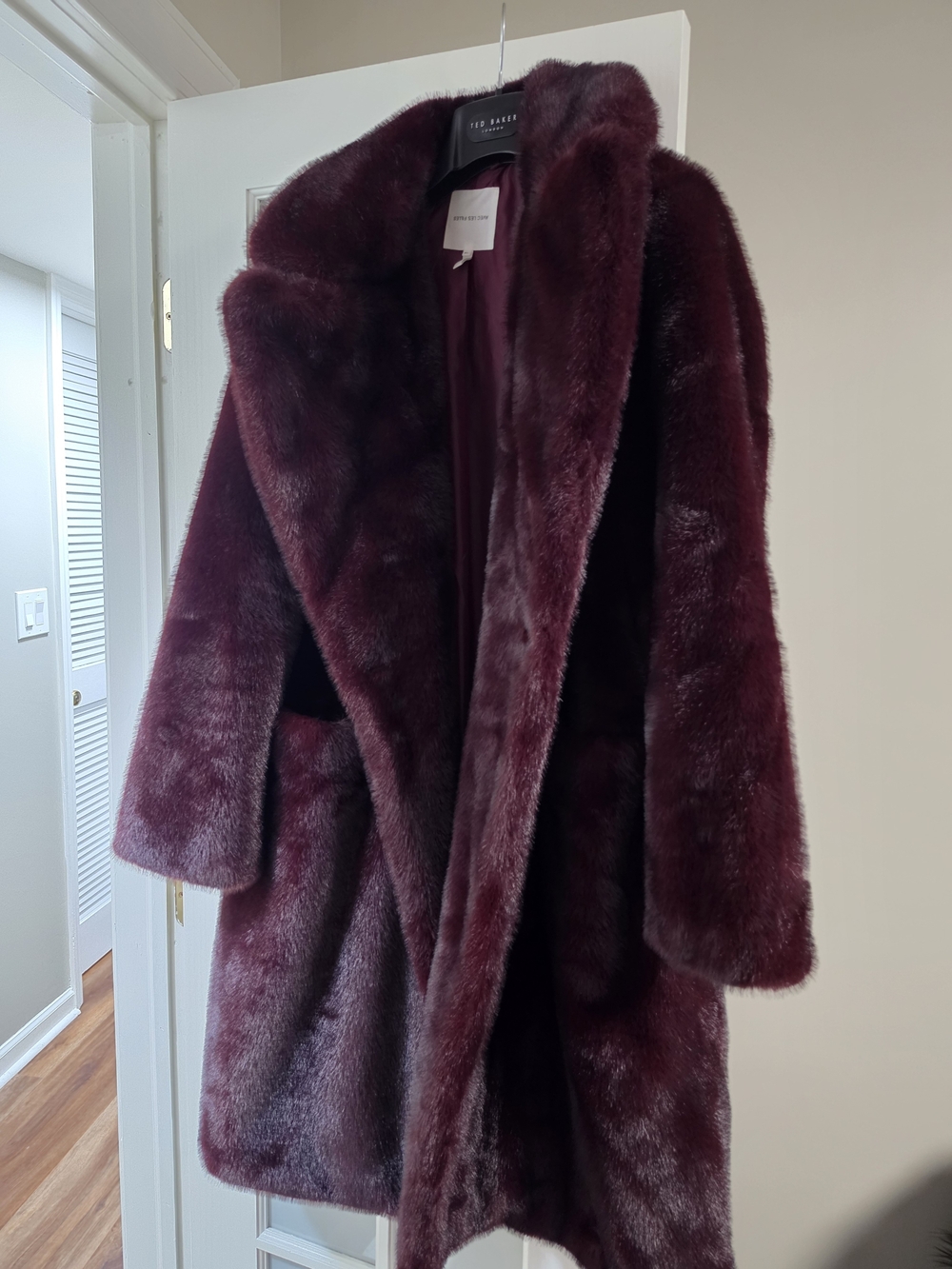 Avec Les Filles Plush Faux Fur Teddy Coat in Deep Burgundy